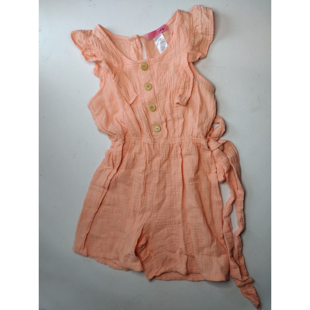 2-hip‎ Girls Peach Cotton Gauze Ruffle Sleeveless Romper Size 10